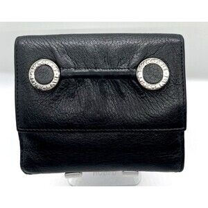 Authentic BULGARI Black Leather Double Hook bifold Wallet Made in Italy Bvlgari